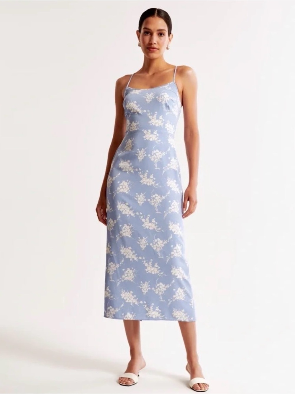 Abercrombie and Fitch NWT Light Blue Floral Slip Dress with White Print
